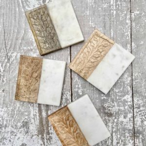 Marble and Hand-Carved Wood Coasters